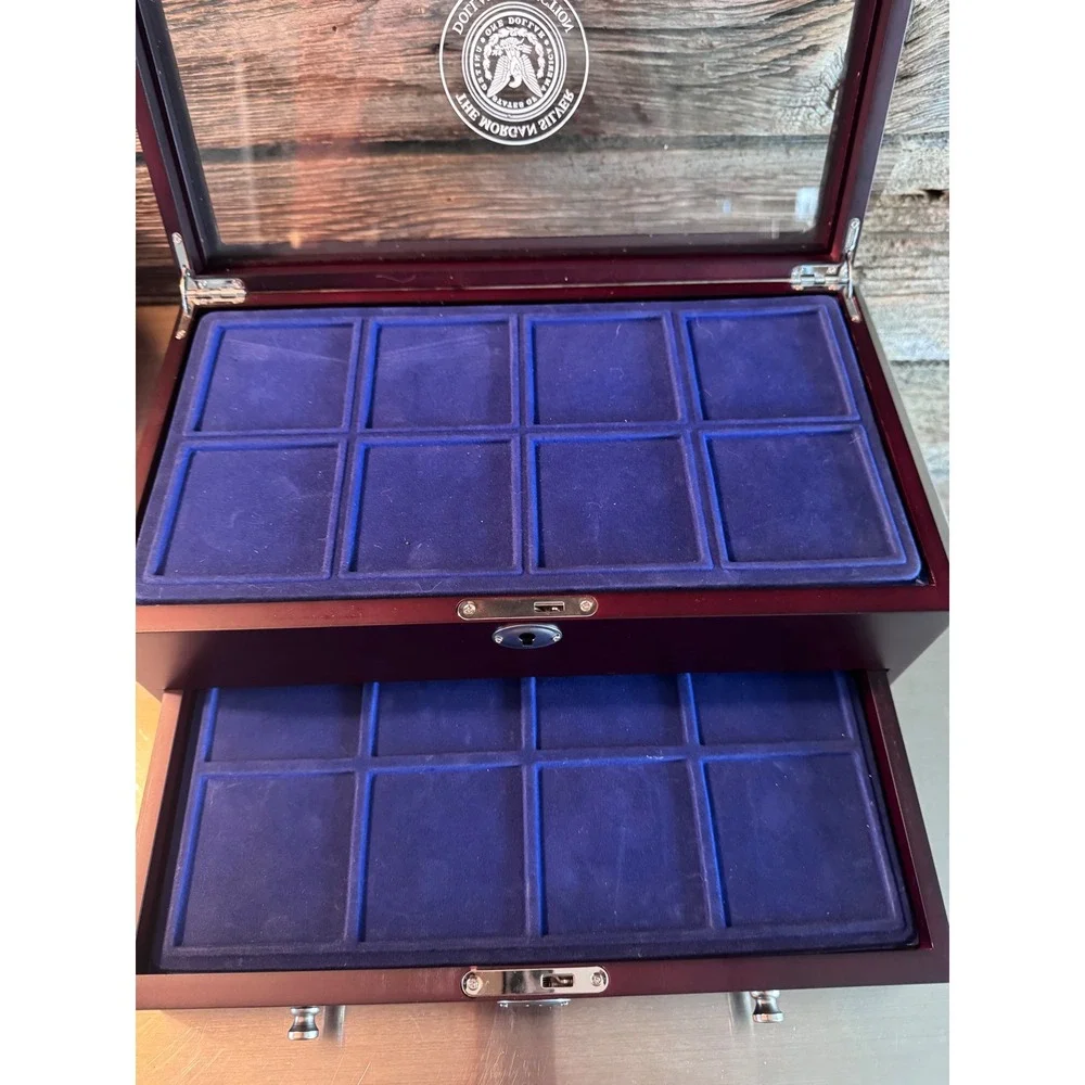 Morgan Silver Dollar Collection Wood Display Case 2 Tier 16 Slot Coin Box Blue